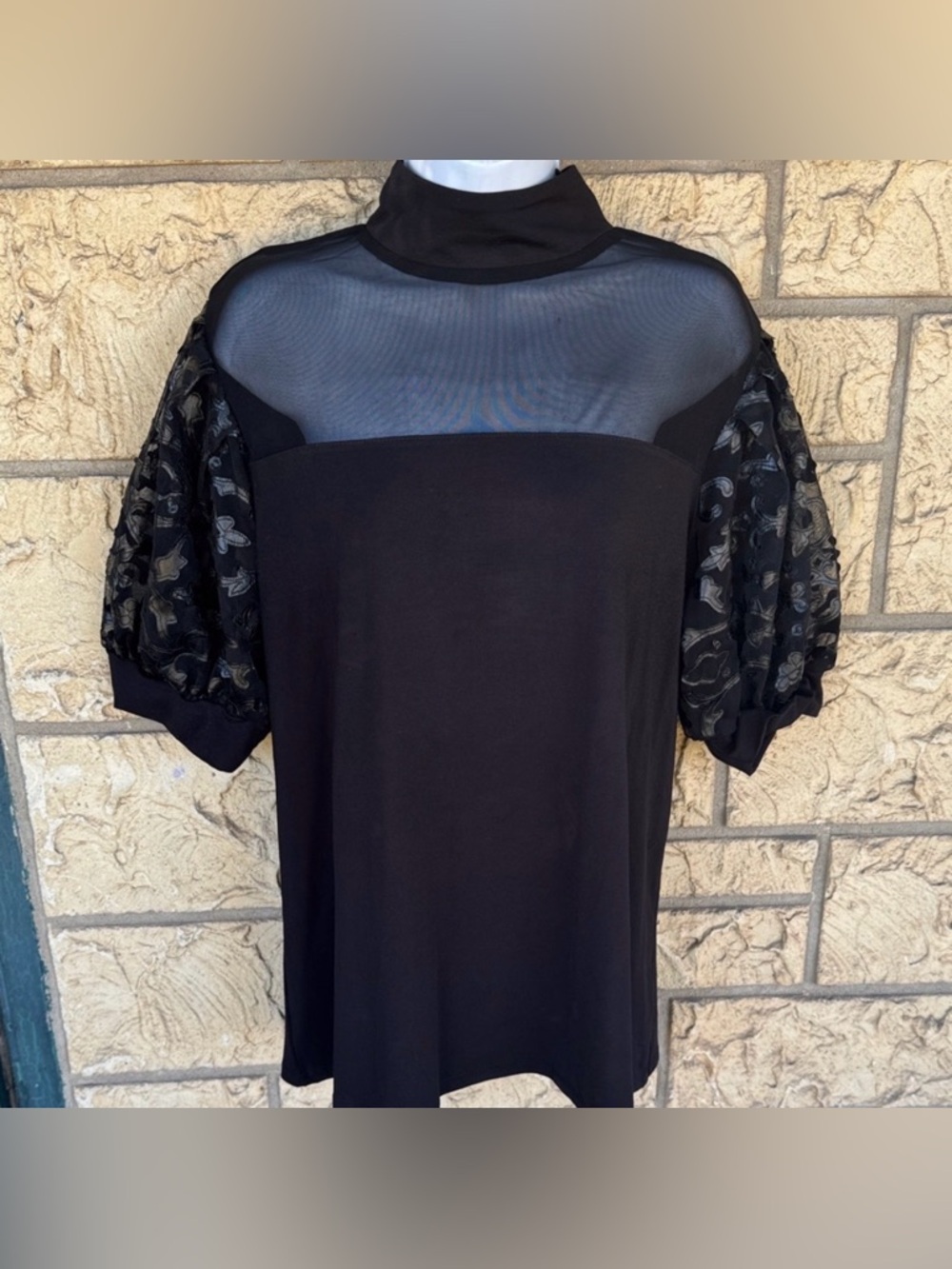 Ashley Steward Elegant Black Sheer Sleeve Top size 14 / 16